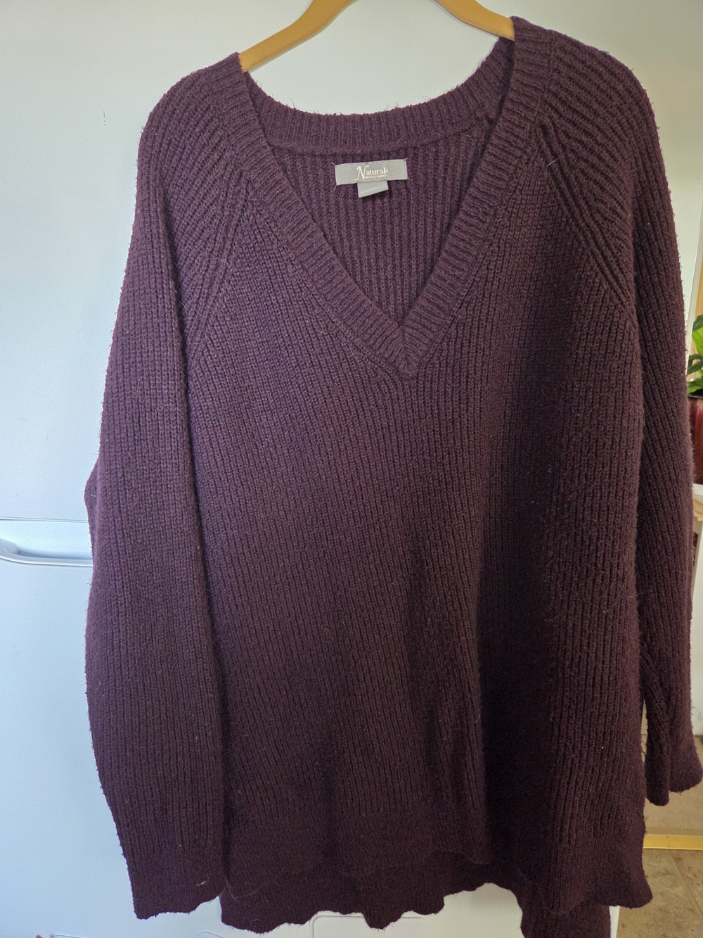Relaxed V-Neck Ribbed Sweater Cardigan - Plum